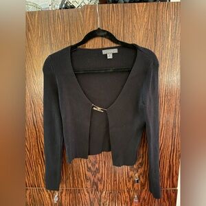 Black Cropped Rib-Knit Cardigan upcycled with high maintenfe plaque